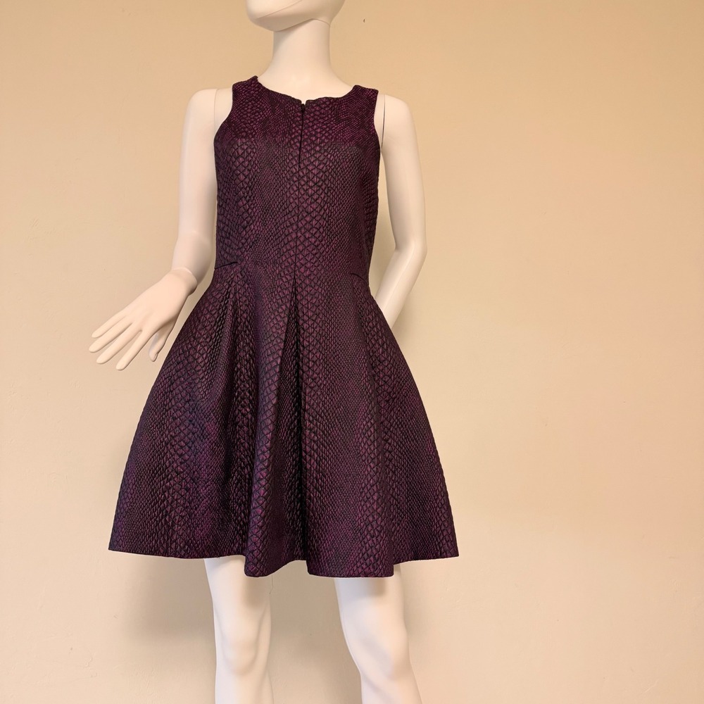 Tibi New Women's York Purple Snakeskin Jacquard Fit & Flare Mini Dress Size 4